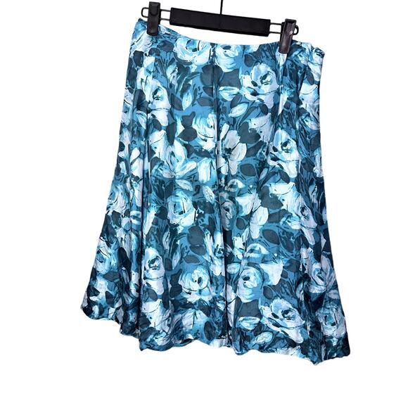Context 100% Silk Floral Blue Skirt Size 4 Roses Feminine Puffy Fifty's Inspired - Picture 1 of 9